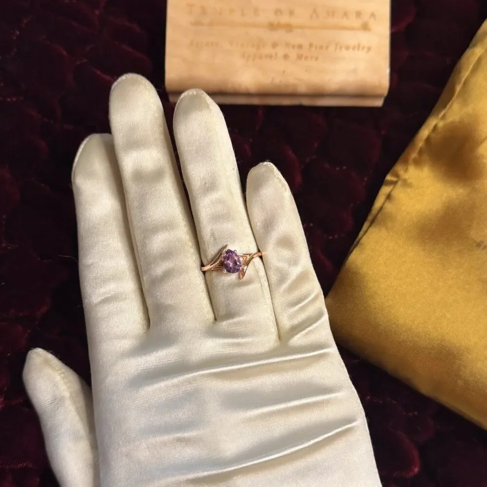 ESTATE- 10K Rose Gold Amethyst Ring -Solitaire Bypass -Size 6 -Pear Cut - 2.2g